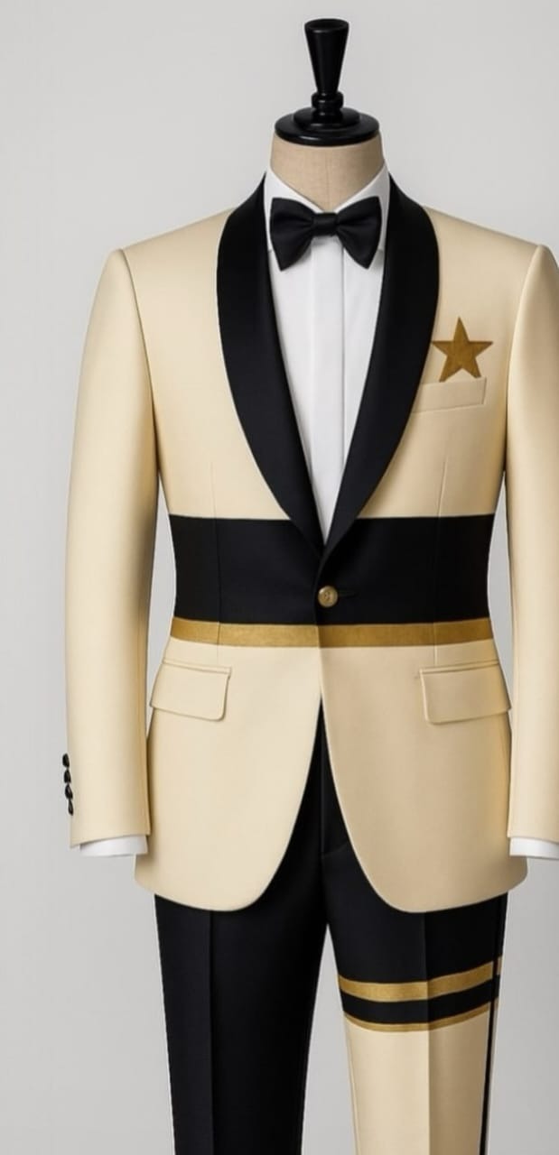 Classic Man 3piece suit black & Cream 100% cotton fabric